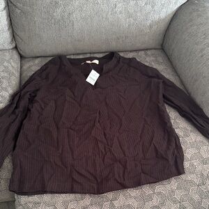 LOFT Dark Brown Ribbed Long Sleeve Top
